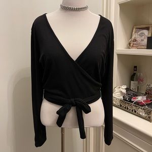 SHEIN Black Wrap Top with Front Tie